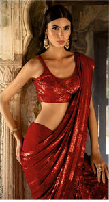 RED SEQUIN SAREE