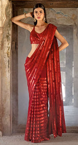 RED SEQUIN SAREE