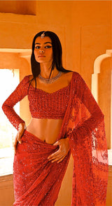 HUSNA RED SAREE