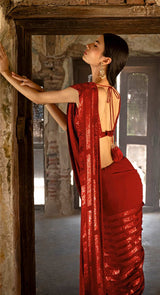 RED SEQUIN SAREE