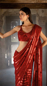 RED SEQUIN SAREE