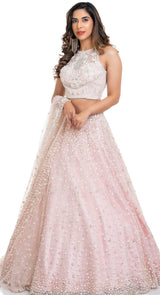 Blush pearl embroidered lehenga - side view