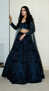 Ekru Teal Lehenga