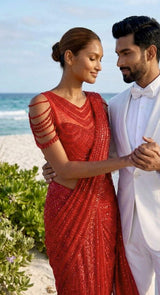 RED TONAL DRAPE SAREE