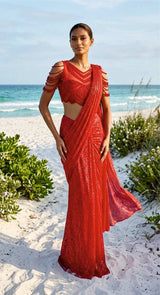 RED TONAL DRAPE SAREE