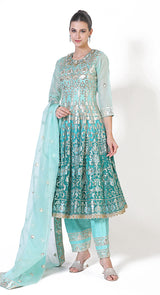Blue zari peplum salwar suit