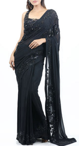 BLACK GEORGETTE SAREE - POSHAK