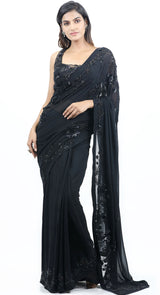BLACK GEORGETTE SAREE - POSHAK