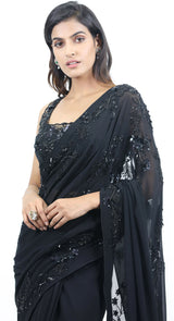 BLACK GEORGETTE SAREE - POSHAK