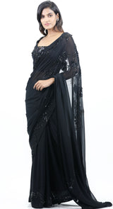 BLACK GEORGETTE SAREE - POSHAK