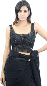 BLACK GEORGETTE SAREE - POSHAK