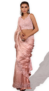 SOFT PINK ORGANZA SAREE - POSHAK