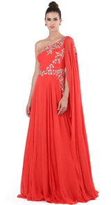 Coral One Shoulder Gown