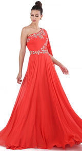 Coral One Shoulder Gown