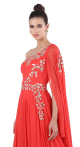 Coral One Shoulder Gown