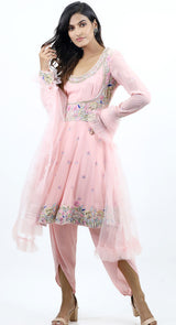 pink peplum dhoti suit