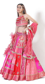 Halter jamawar pink lehenga