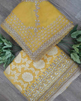 YELLOW BANARASI GEORGETTE SHIRT WITH HEAVY ZARI DUPATTA - POSHAK