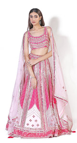 Sheeshadori pink applique lehenga