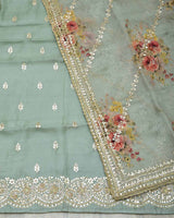 Sea Green Printed Suit - POSHAK