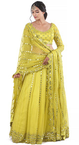 Fall Green Mirror Lehenga