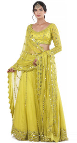 Fall Green Mirror Lehenga