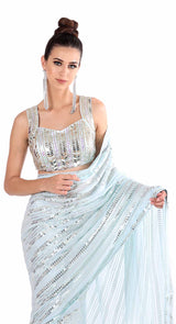 Blue Sequin saree