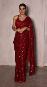 Fiery Red Sequin Saree