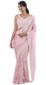 Jaal Pink Organza Saree