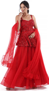 Red Peplum Sharara