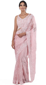 Jaal Pink Organza Saree
