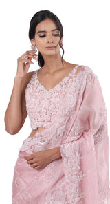 Jaal Pink Organza Saree