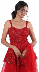 Red Peplum Sharara