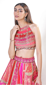 Halter jamawar pink lehenga