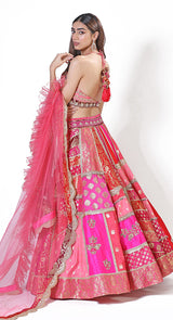 Halter jamawar pink lehenga