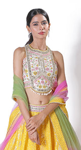 Daisy yellow banarasi lehenga