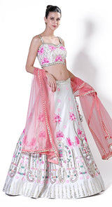 Strappy grey silk lehenga