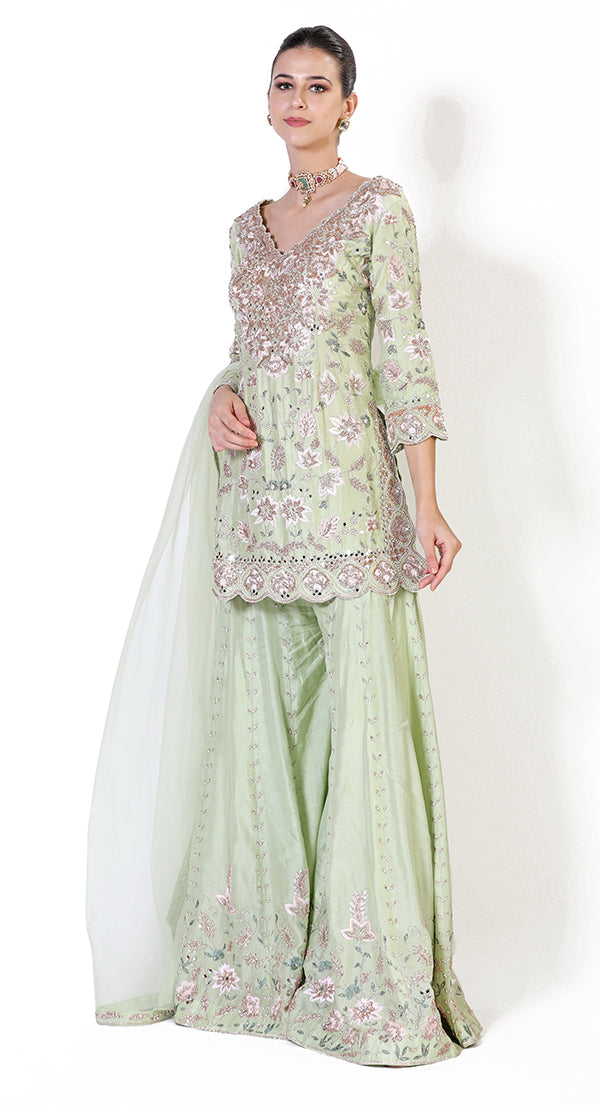 Women Sea Green Georgette Khatli Work Western Sharara