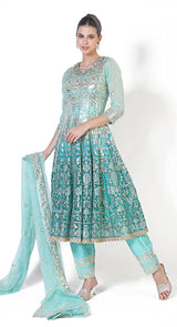 Blue zari peplum salwar suit