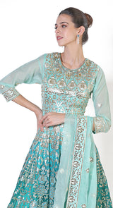 Blue zari peplum salwar suit