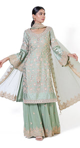 Aftab sea green embroidered sharara