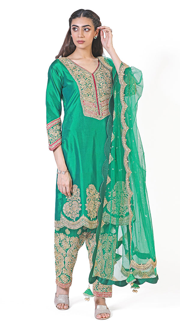 Kundan bottle green salwar suit  Best Readymade Suits Online – POSHAK