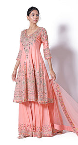 Peach embroidered zari sharara
