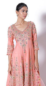 Peach embroidered zari sharara