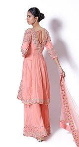 Peach embroidered zari sharara