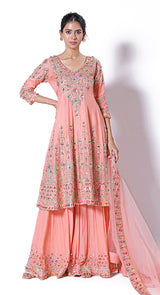 Peach embroidered zari sharara