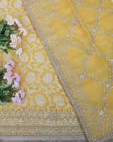 YELLOW BANARASI GEORGETTE SHIRT WITH HEAVY ZARI DUPATTA - POSHAK