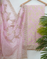 PINK BANARASI GEORGETTE SHIRT WITH HEAVY ZARI DUPATTA - POSHAK
