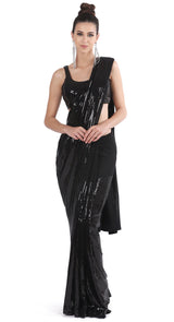 Black Knitted Sequin Saree