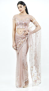 DUSKY PINK SEQUIN SAREE - POSHAK